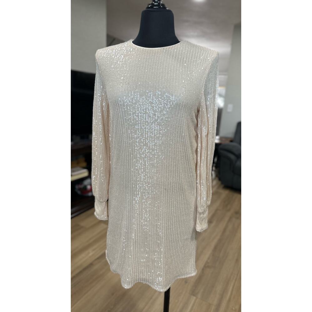 H&M Women’s Sequin Dress Size Small Champagne Straight Cut
